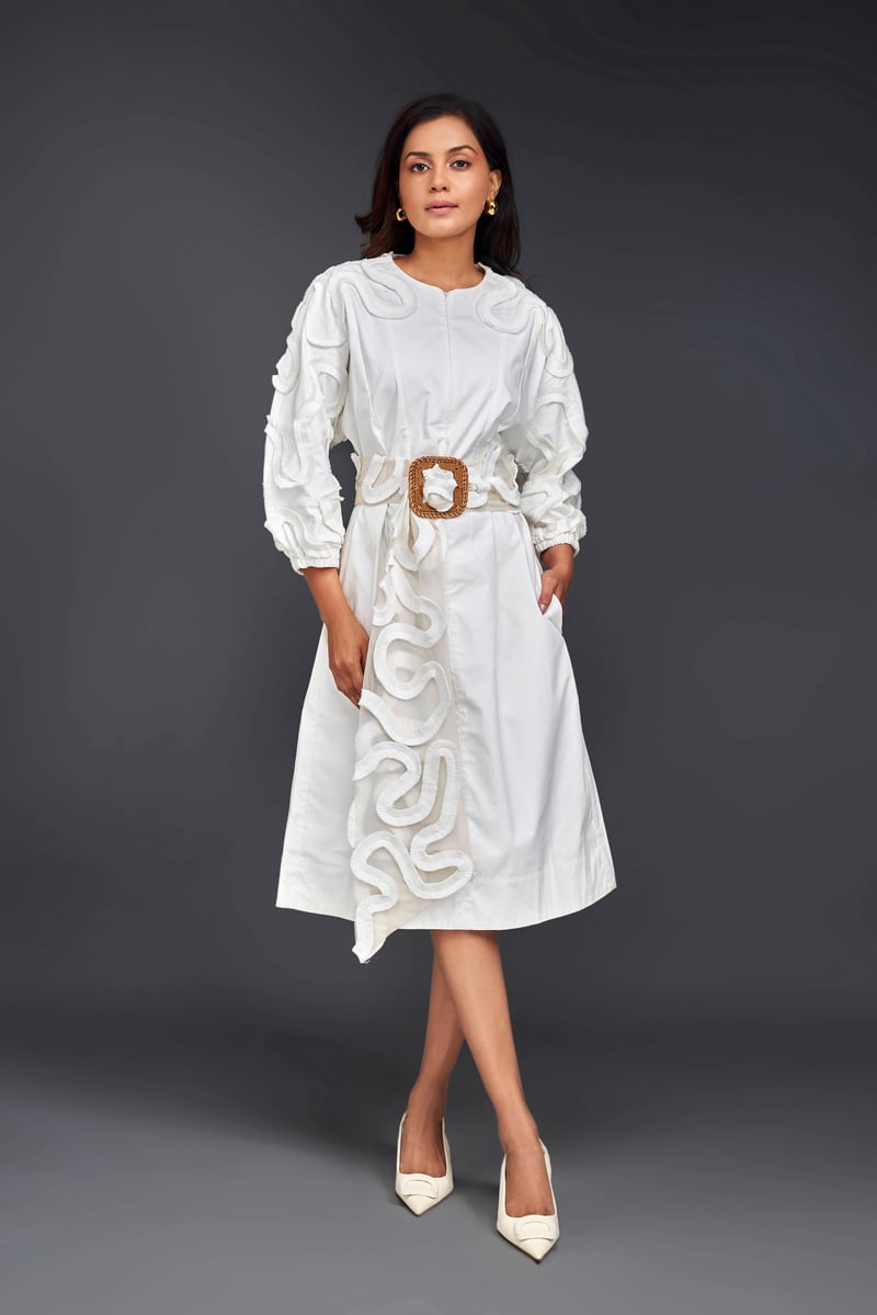 MIDI DRESS WITH PLEATED FRILL DETAILING ON SLEEVES COMES WITH BELT