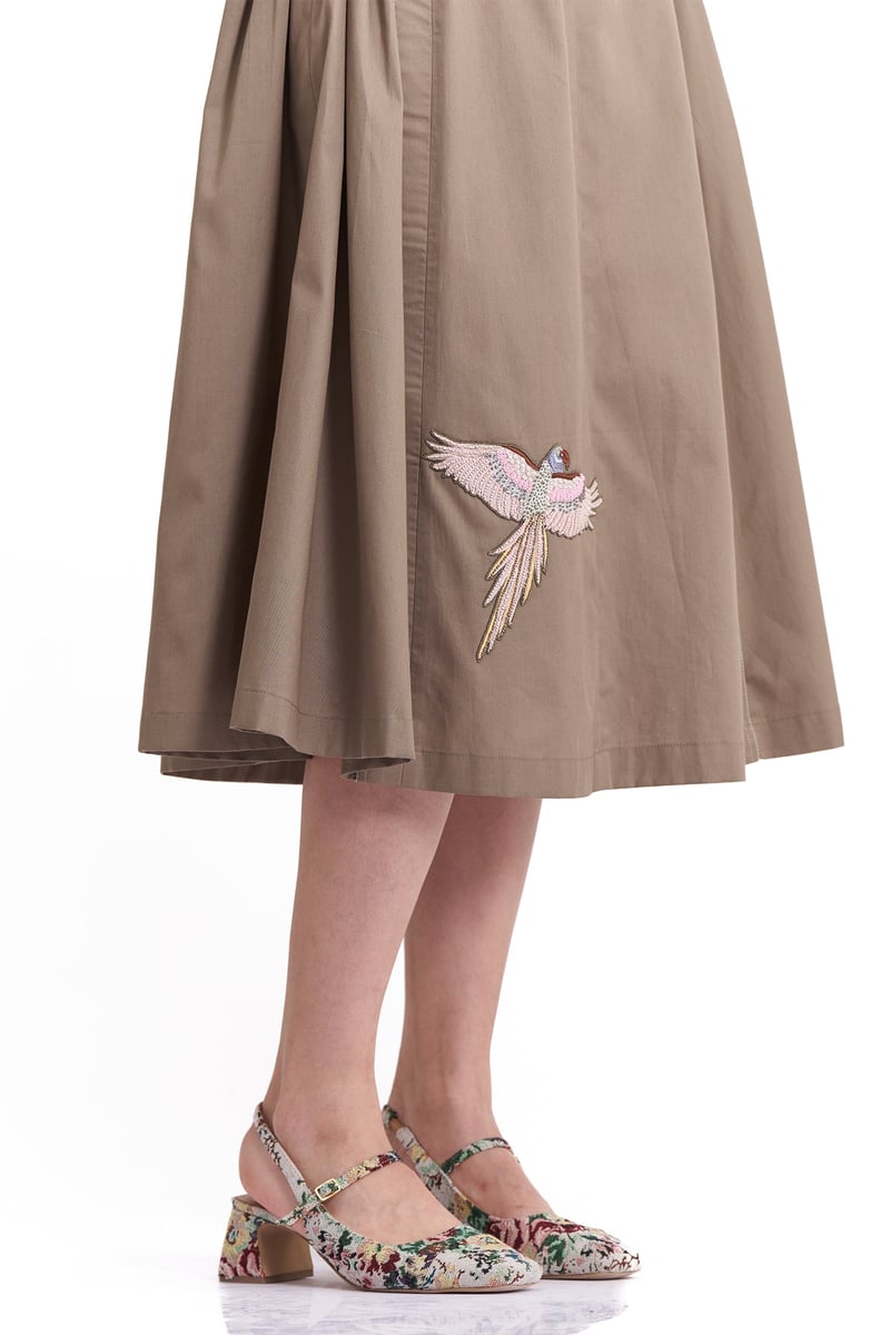 Mushroom Cotton Twill Sleeveless Collared Midi Dress