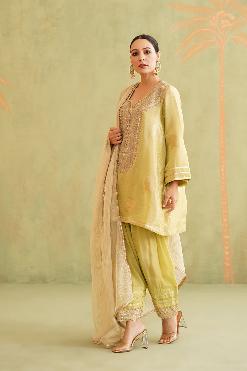 Green Brocade Embroidered Kurta Suit Set