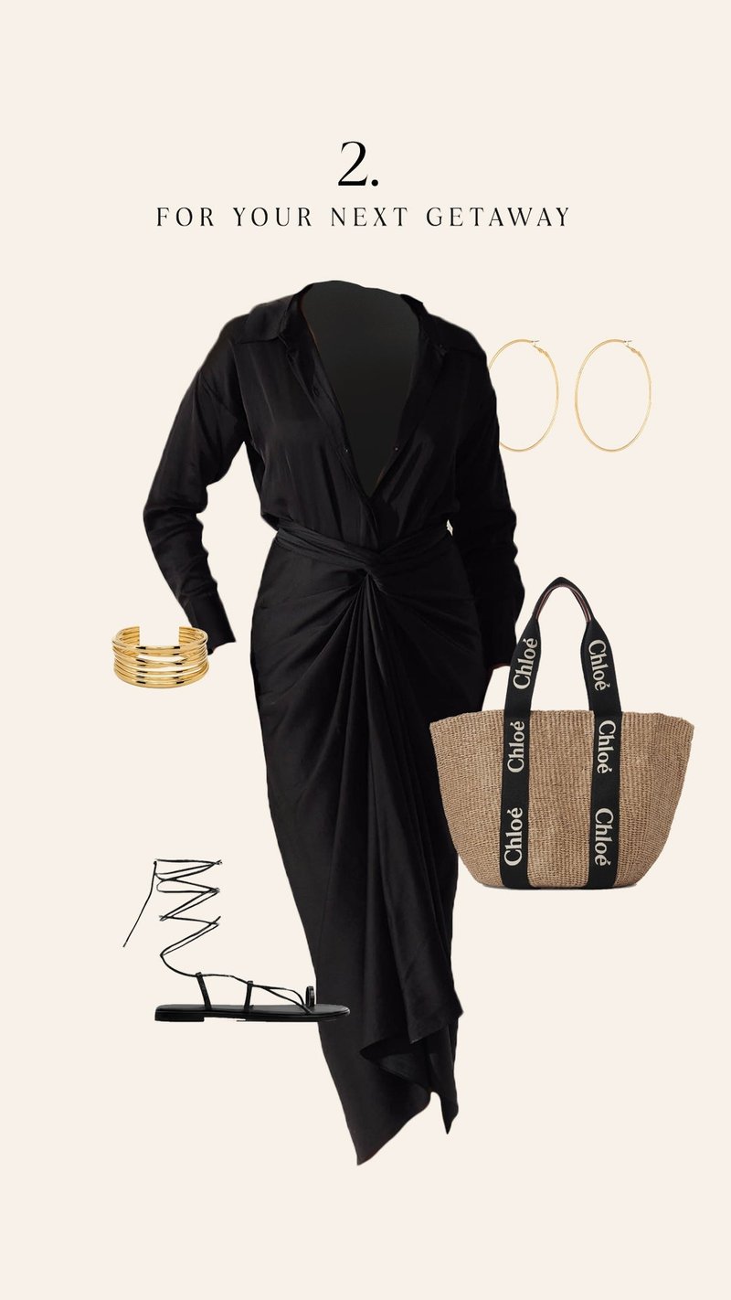 Black Satin Shirt and Sarong Skirt Co-ord Set
