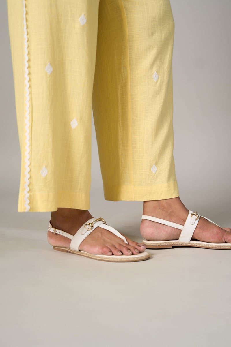 Yellow Wide-Leg Embroidered Viscose Trousers