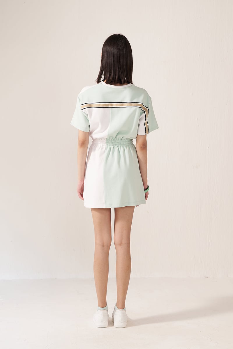 Off-White/Mint Colorblocked T-Shirt Mini Dress