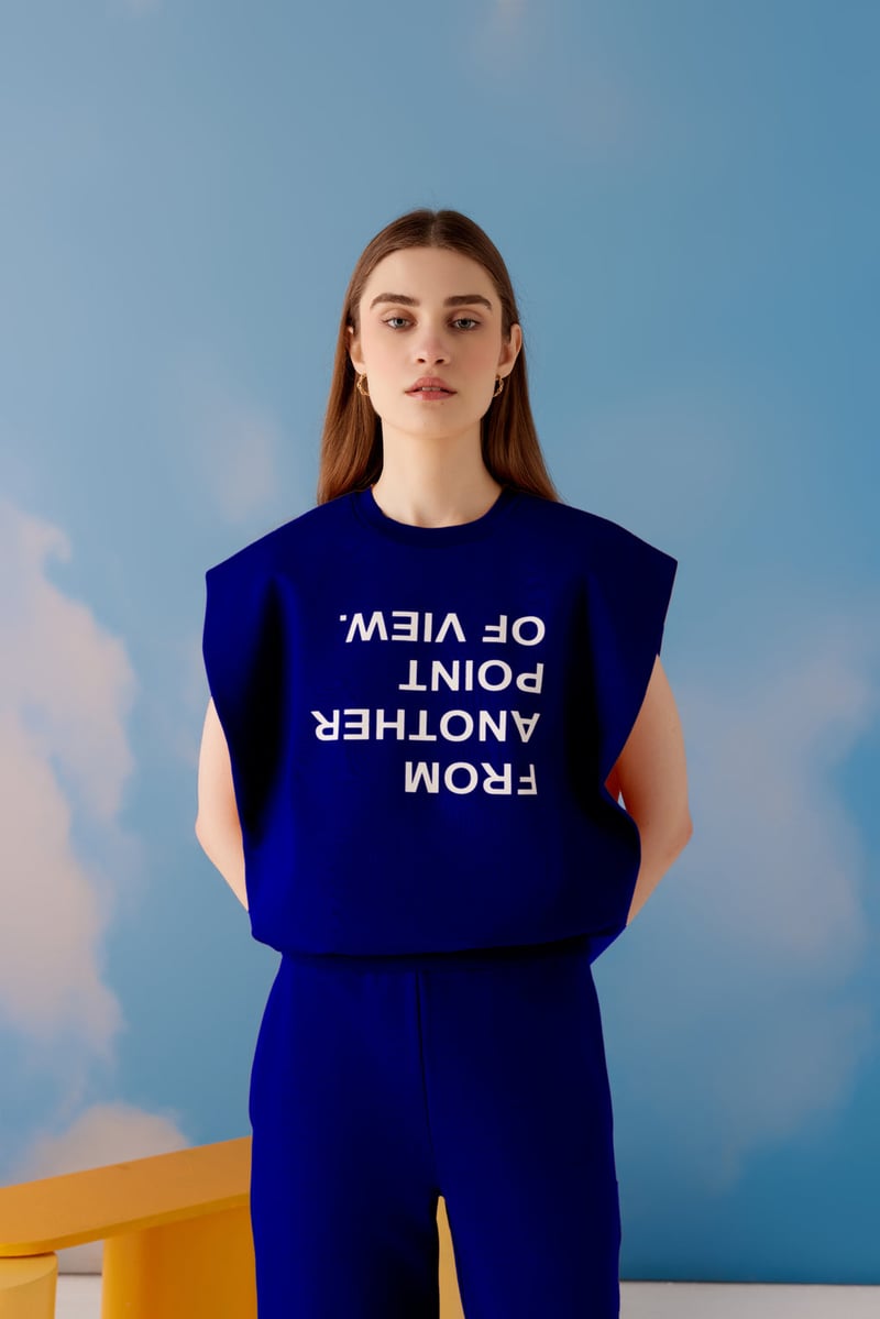 Blue Graphic Sleeveless Top and Joggers Co-ord Set