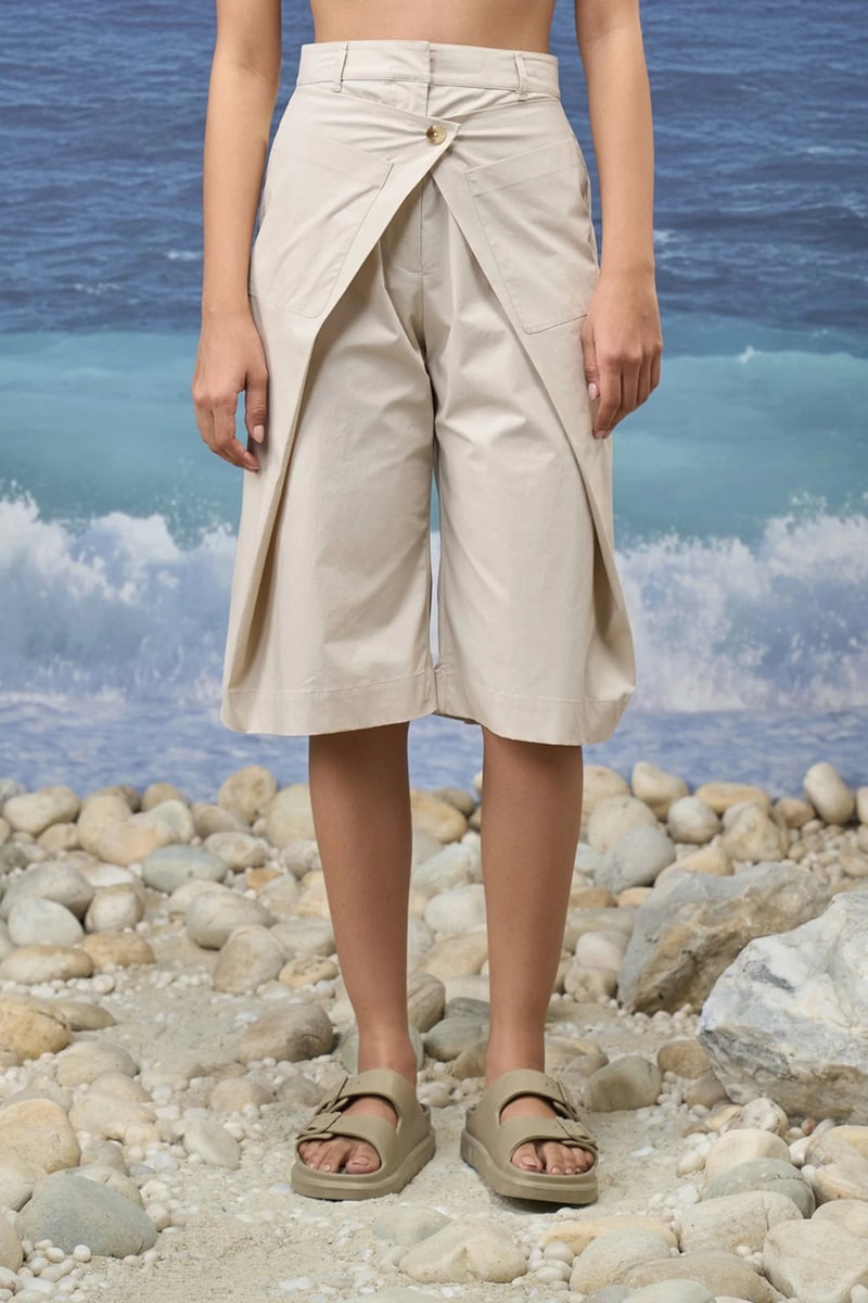 Beige Premium Poly Viscose Relaxed Culottes