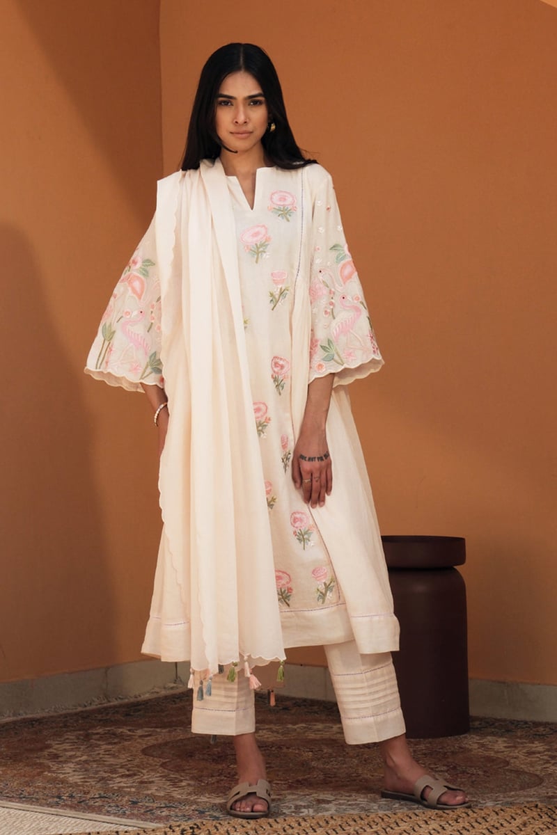 Soft Pink Mul Mul Embroidered Kurta Set with Dupatta