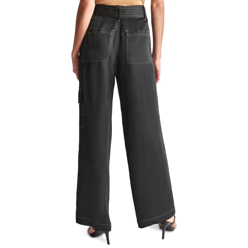 Black High-Rise Wide-Leg Cargo Trousers