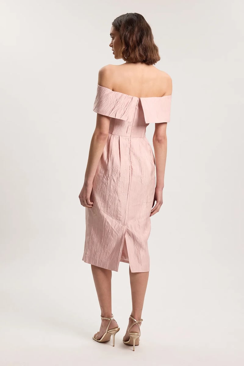 Textured Tailored Twill Bandeau Midi Dress