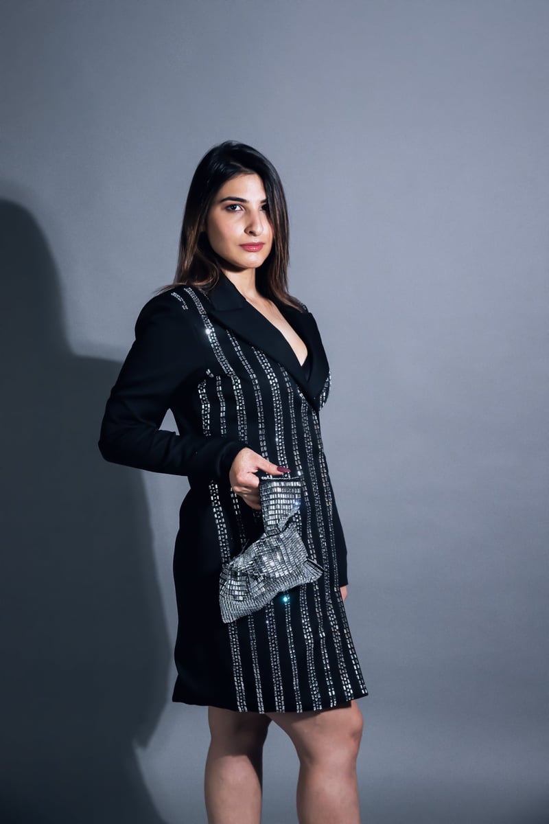 Black Crystal-Embellished Blazer Mini Dress