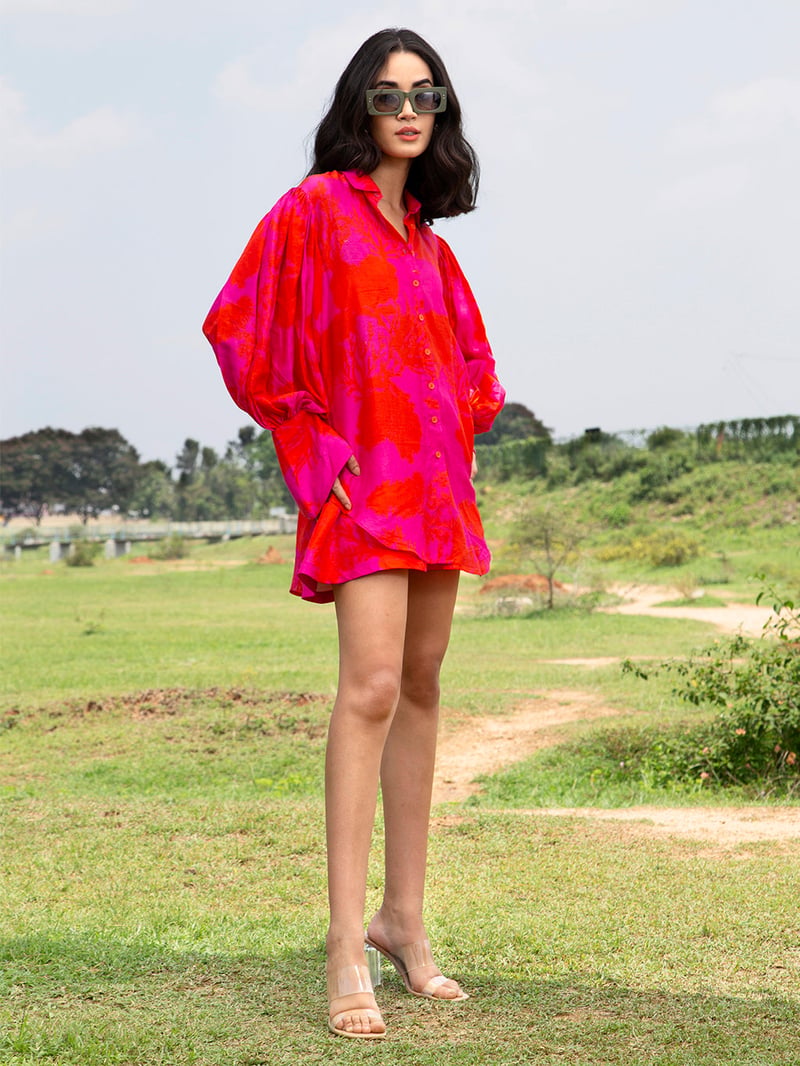 Pink Printed Shirt and Shorts Co-ord Set