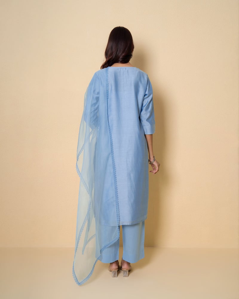 Moonlit Blue Embroidered Chanderi Suit Set
