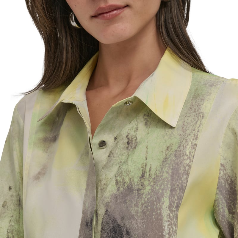 Pastel Abstract Print Boxy Short Sleeve Button-Up Shirt