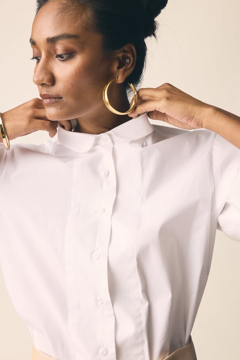 White Cotton Poplin Shirt with Statement Sleeves