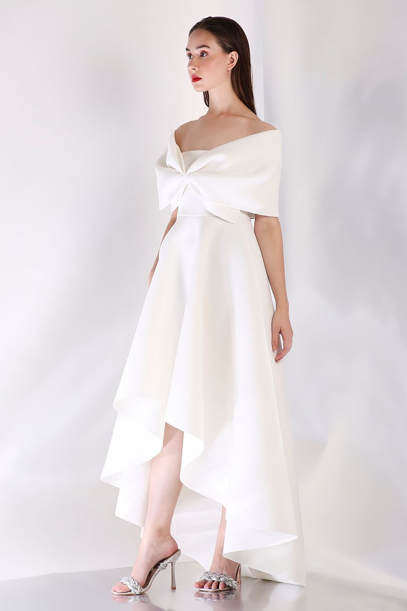 Off-White Strapless Fit and Flare High-Low Dress Set