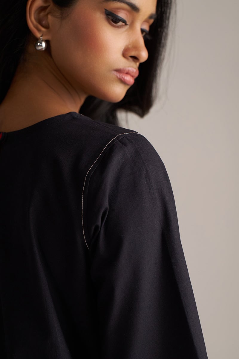 Black Cotton-Linen Kurta and Wide-Leg Pants Co-ord Set