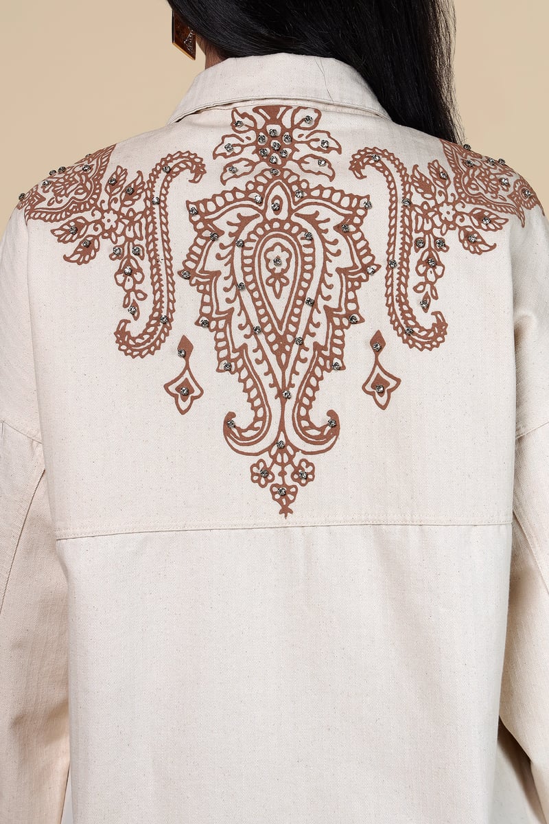 Beige Relaxed-Fit Button-Down Shirt with Back Motif