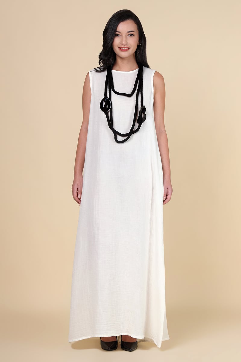 White Sleeveless A-Line Maxi Dress