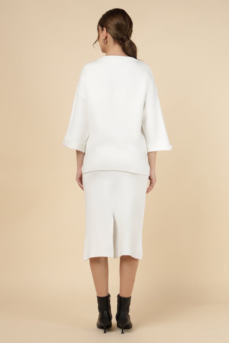 White Knit Top and Midi Pencil Skirt Co-ord Set