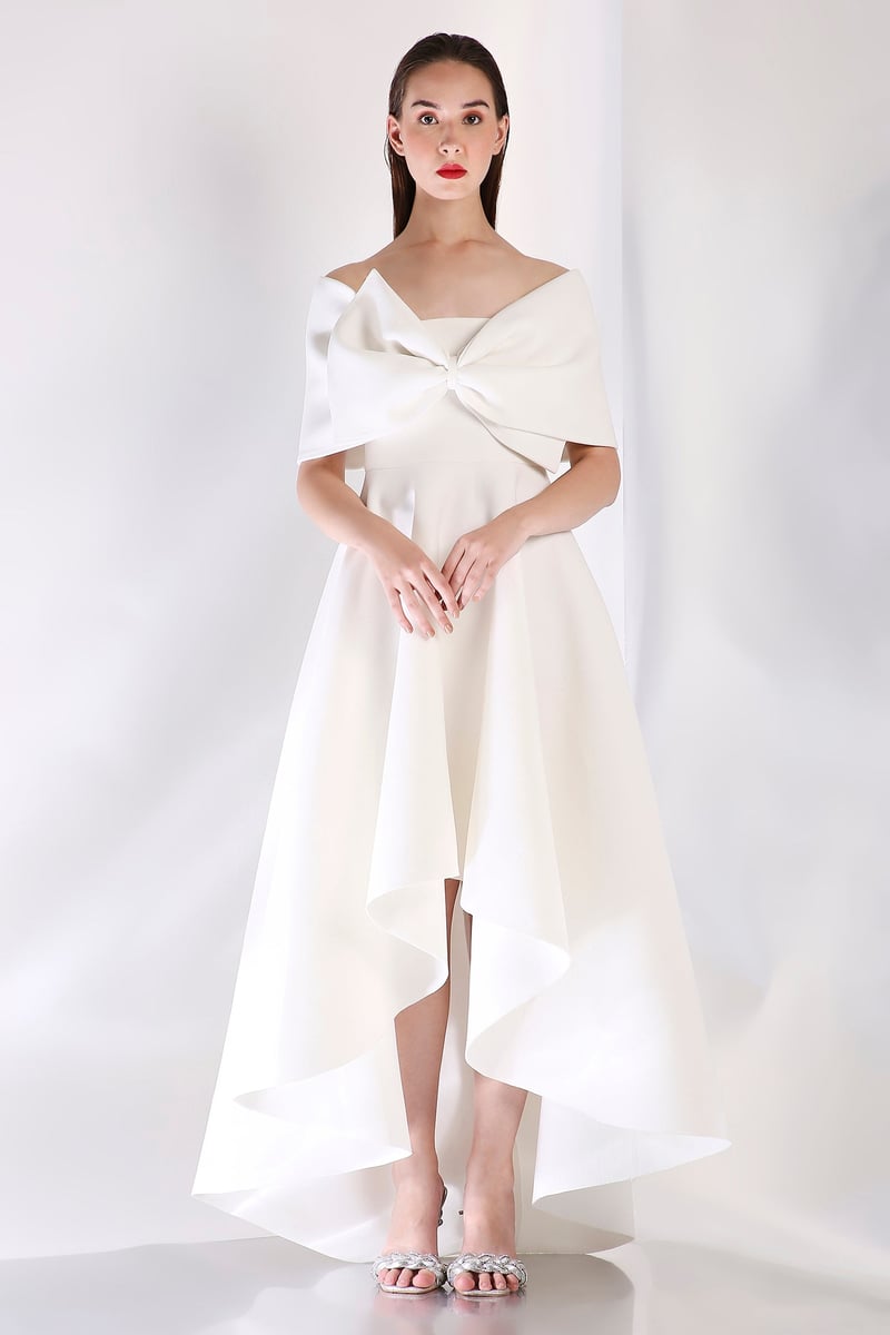Off-White Strapless Fit and Flare High-Low Dress Set