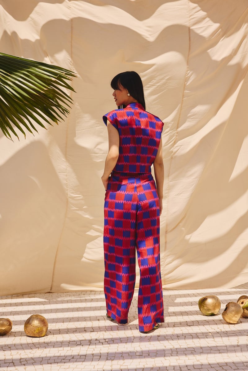 Multicolor Checked Vest and Wide-Leg Pants Co-ord Set