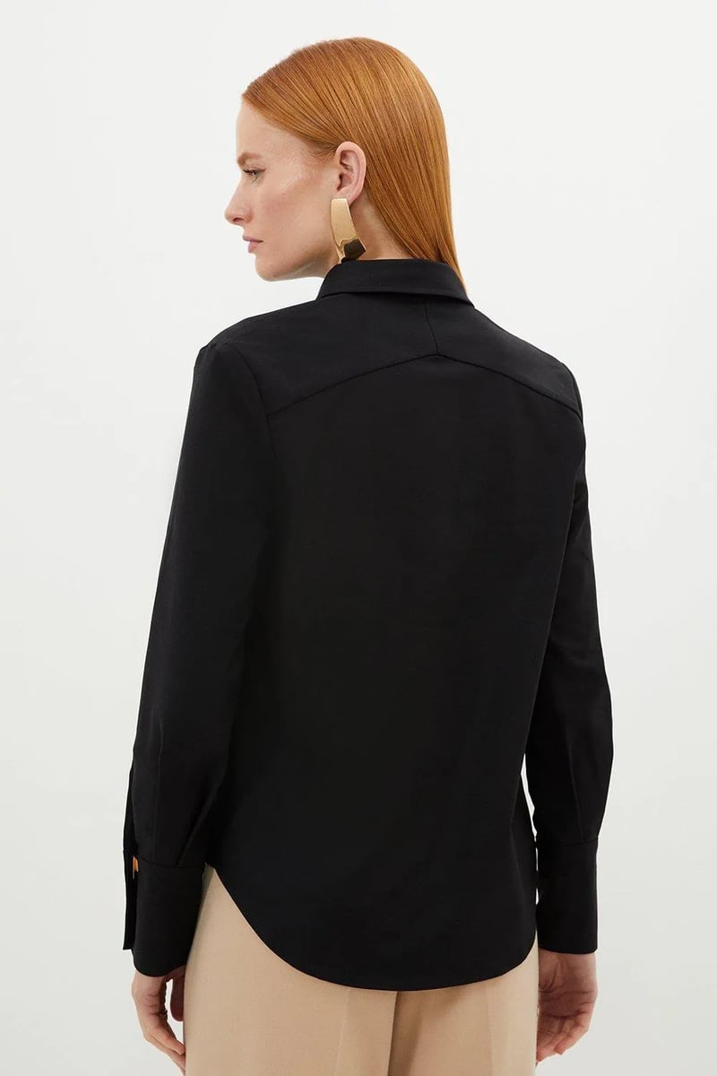 Black Collared Hardware-Button Placket Shirt