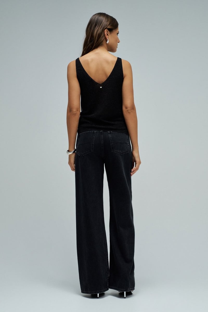 Black Studded V-Neck Sleeveless Knit Top