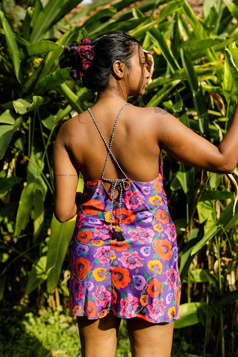 Oriental Poppy Short Slip Dress With Adjustable Handcrafted Straps — IZSI