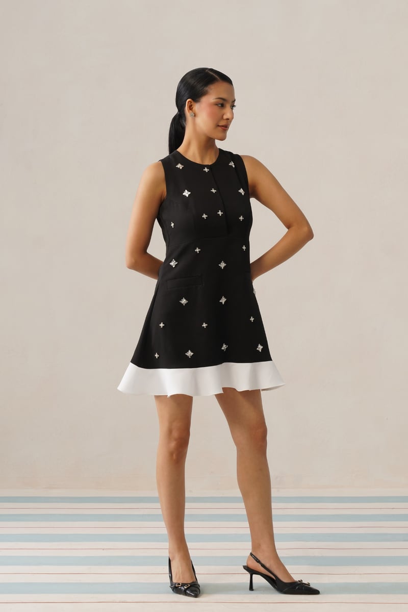 Black A-Line Mini Dress with Crystal Embellishments