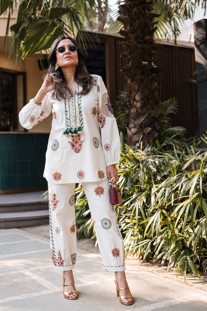 Peach & Green Hamza Print Co-ord Set — TASHA INDIA