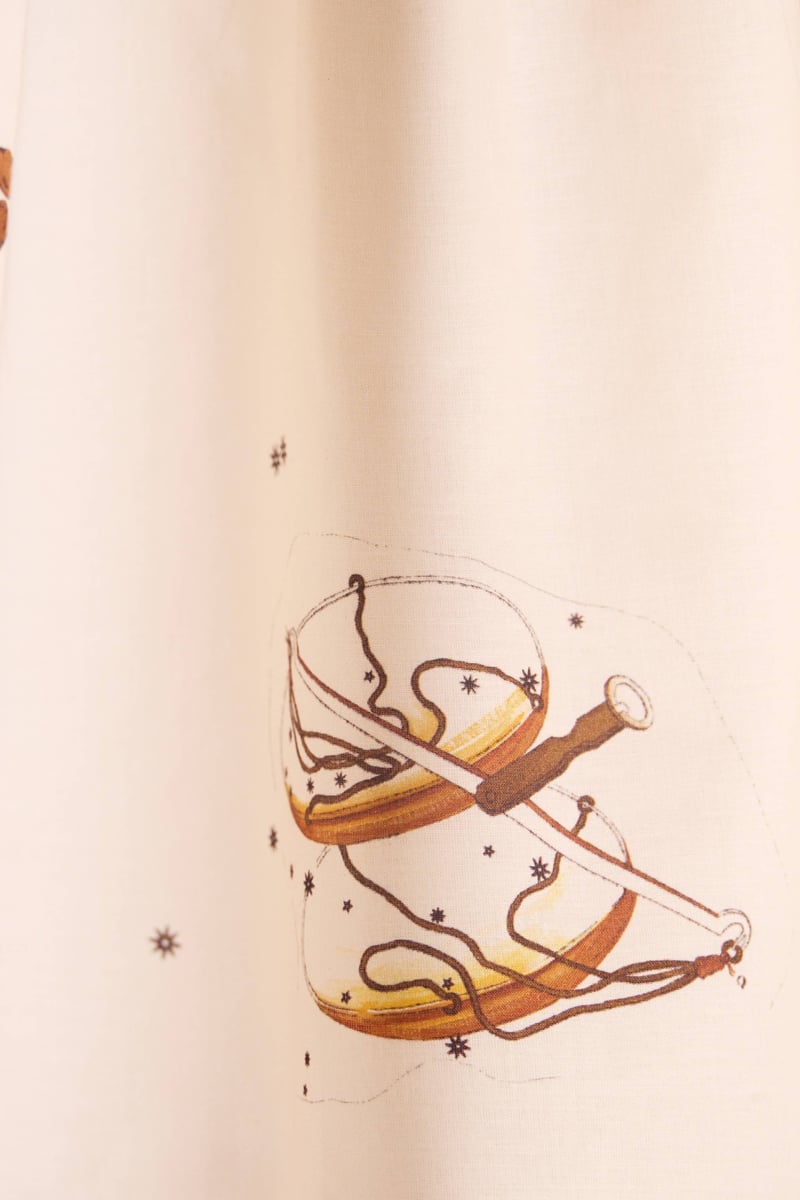 Beige Zodiac Print Halter Mini Dress with Bow-Tie Back