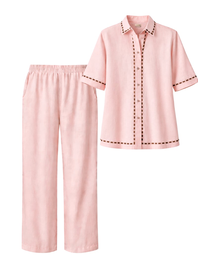Rose Pink Cotton Linen Shirt and Pants Co-ord Set