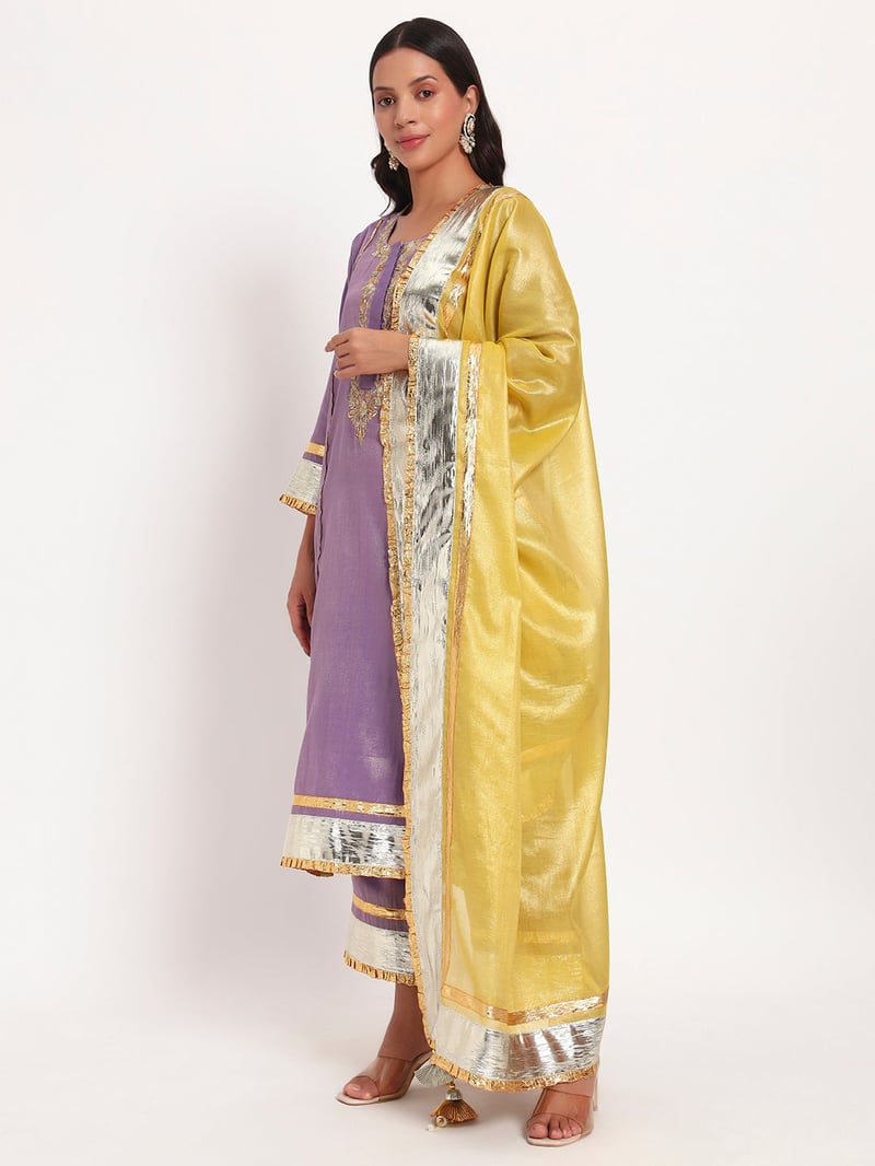 Lavender Cotton Tissue Straight Kurta Set with Gotta Work
