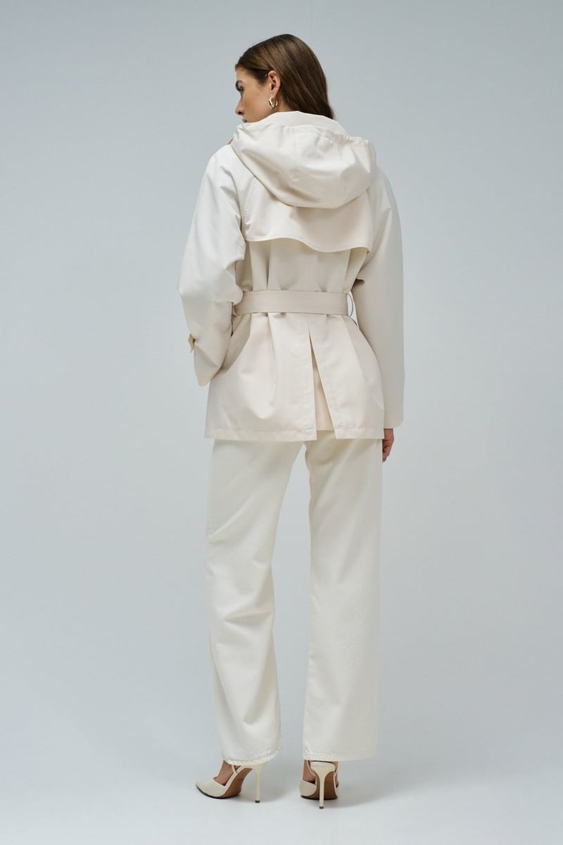 Beige Hooded Belted Trench Coat