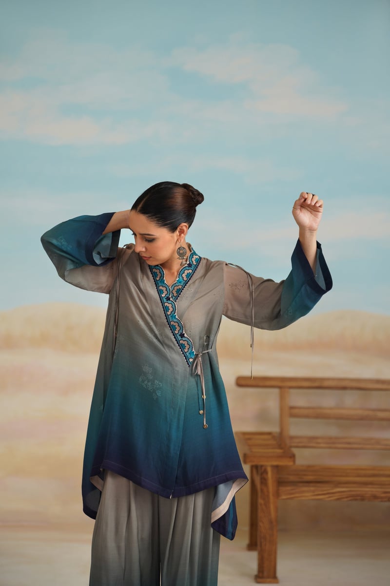 Multicolor Ombre Wrap Top and Wide-Leg Pants Co-ord Set