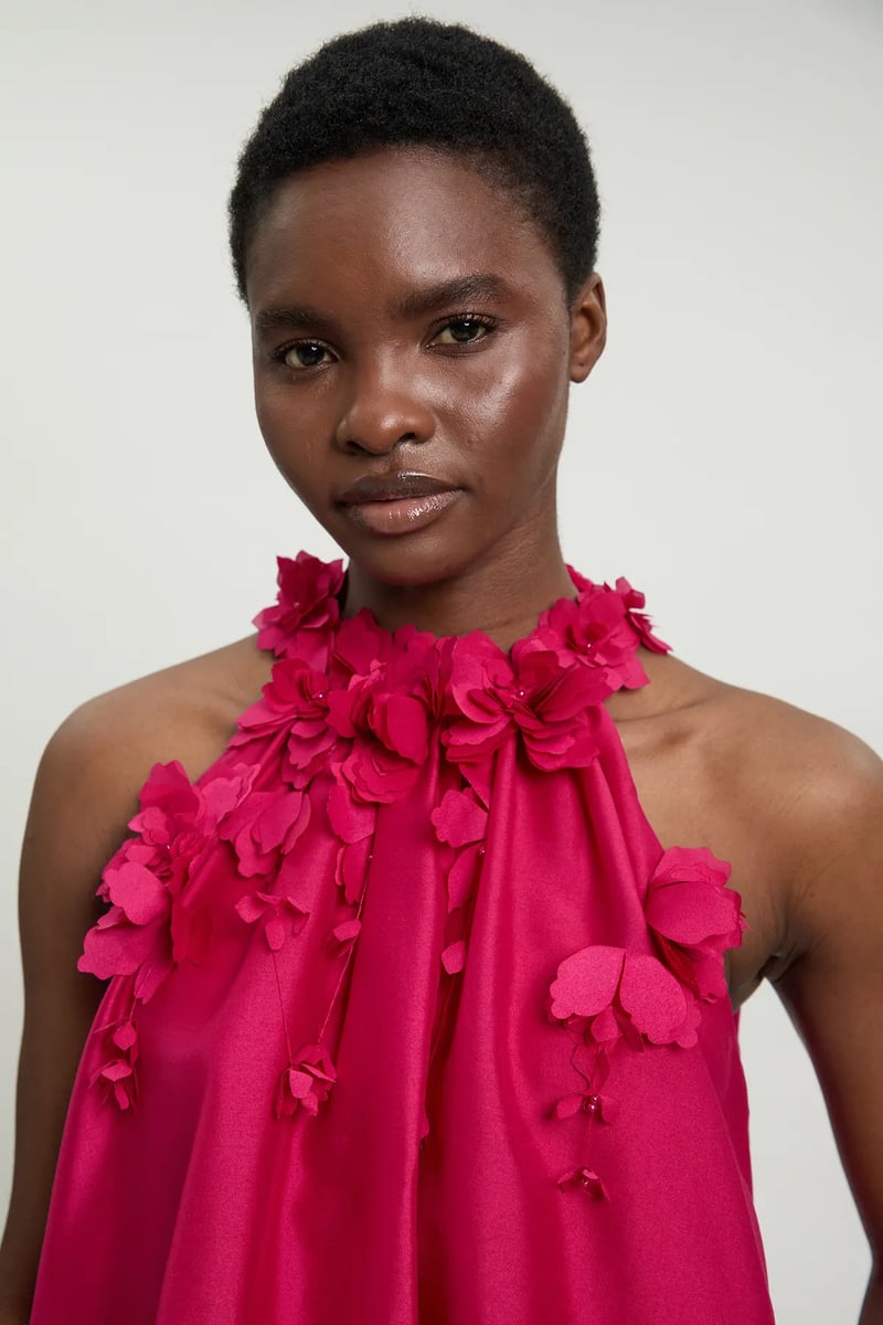 Floral Applique Woven Halter Woven Blouse