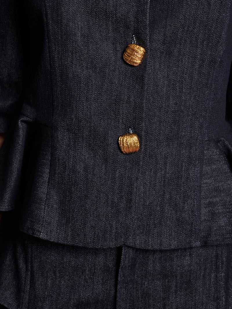 Dark Navy Denim Peplum Top with Gold Buttons