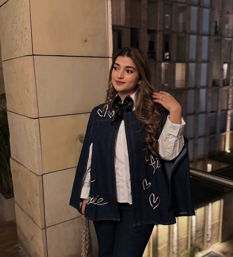 Blue Denim Embroidered Cape and Bell Bottom Co-ord Set