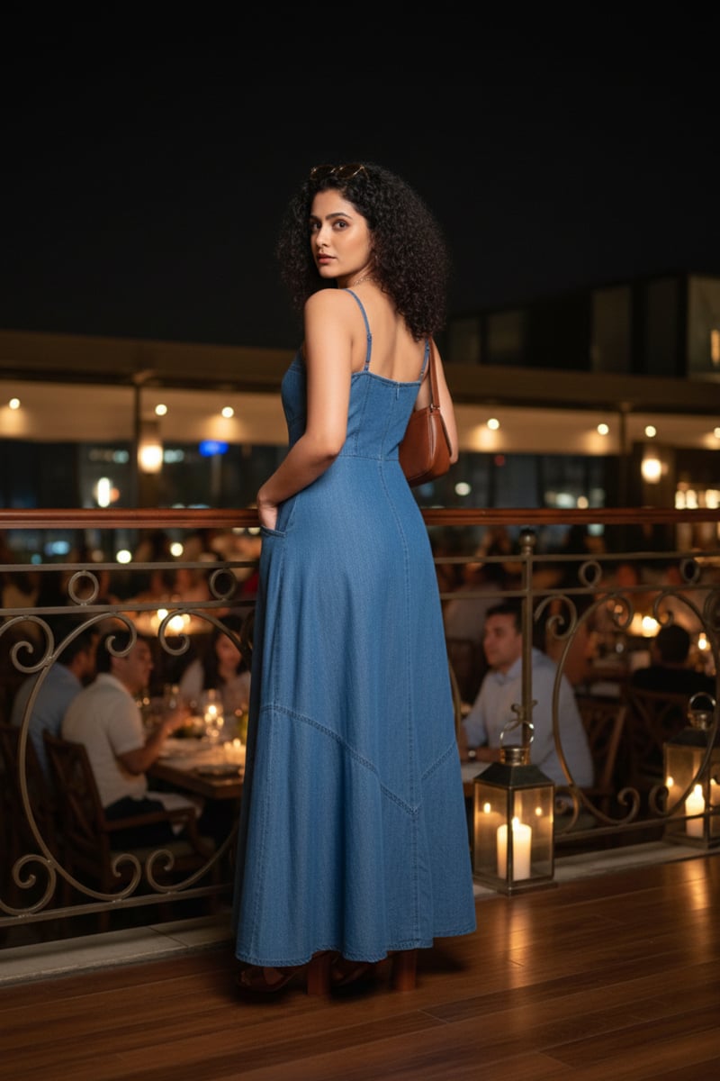 Blue Denim Button-Down A-Line Maxi Dress