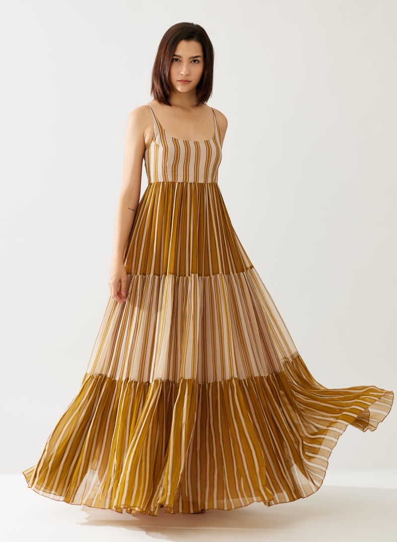 Mustard And Pink Stripe Dual Tone Dress