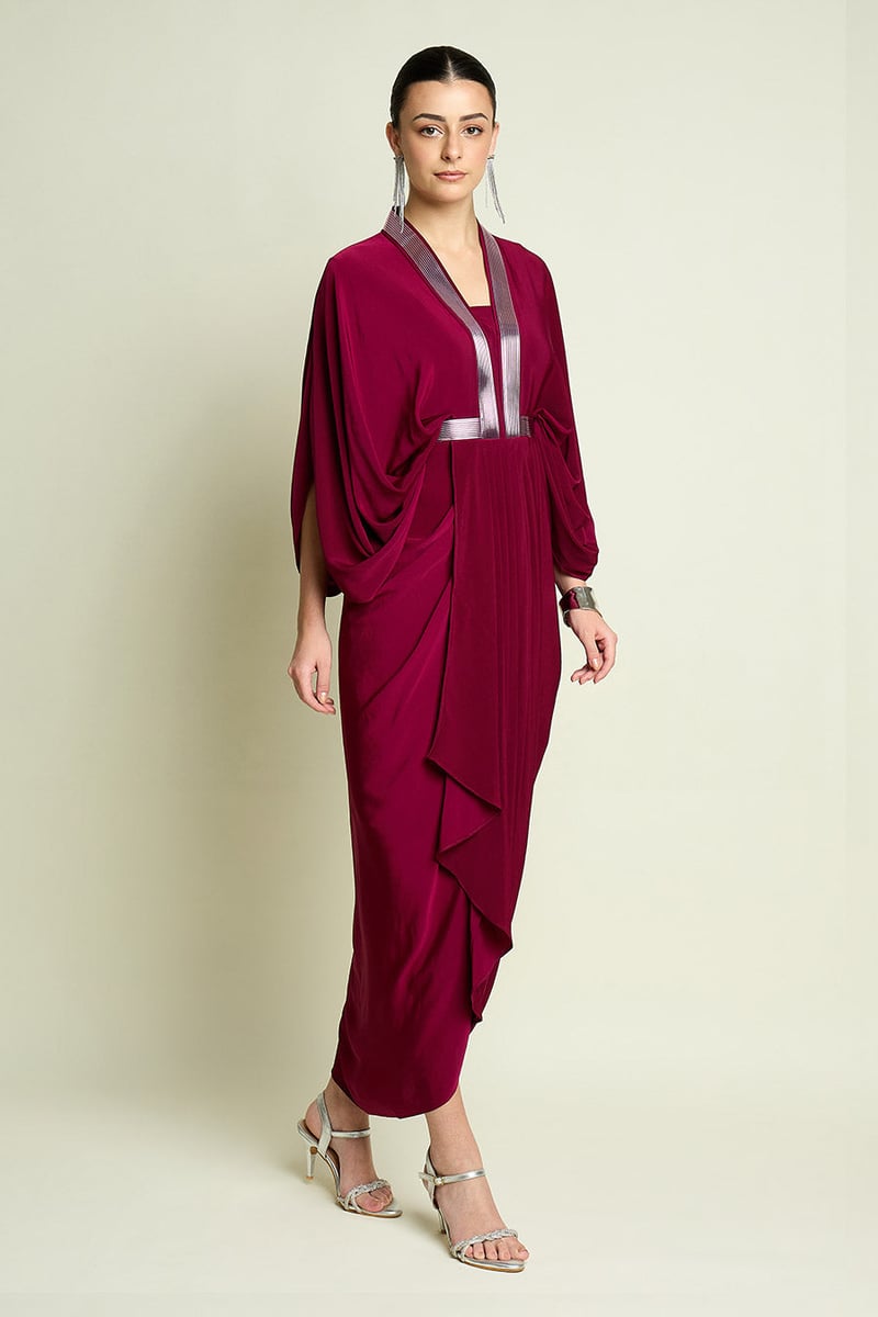 MAROON SILK CREPEDRESS