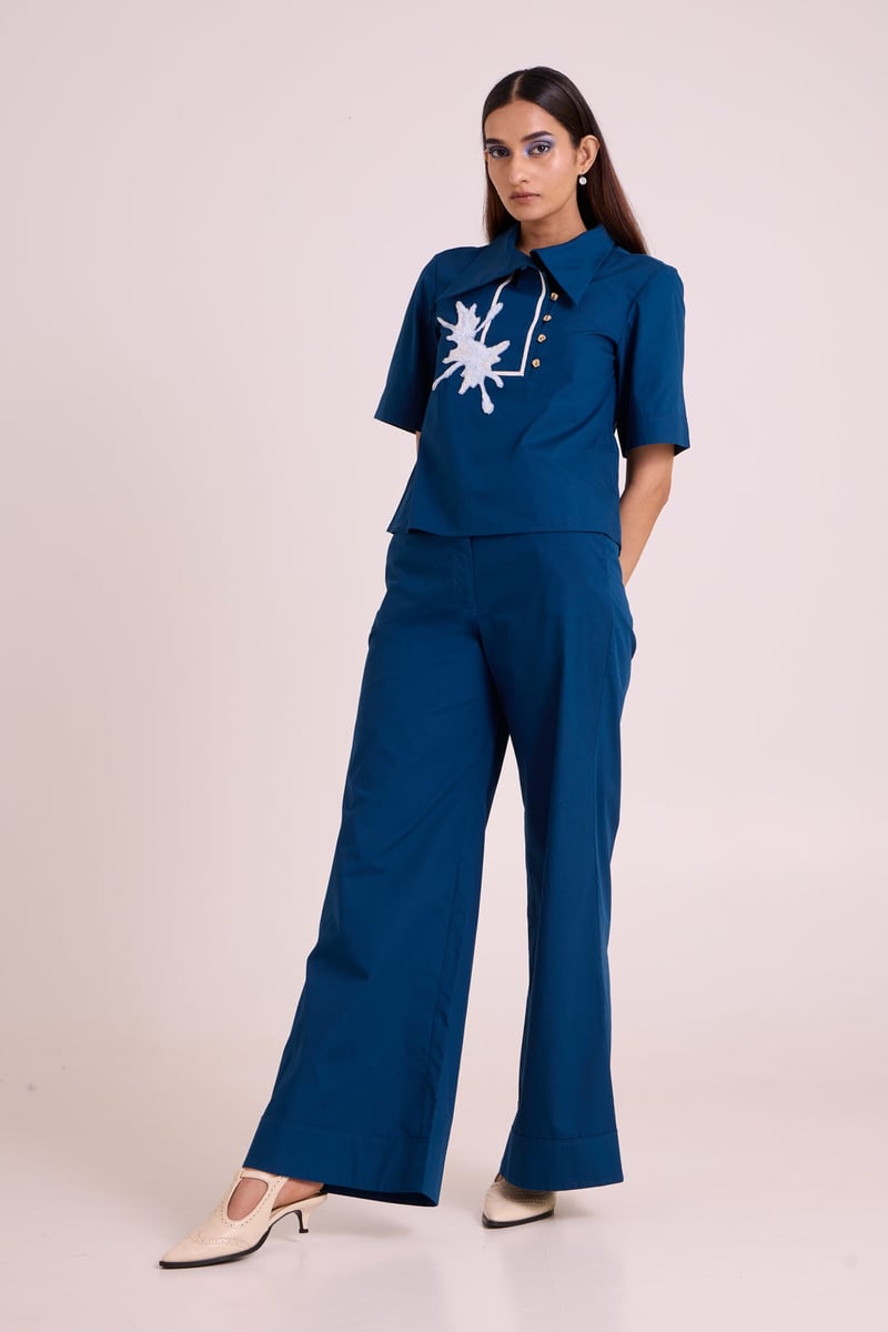 Cobalt Blue Shirt and Wide-Leg Pants Co-ord Set