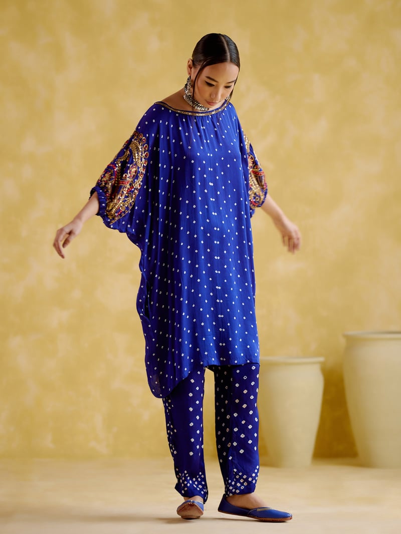 Blue Bandhani Print Tunic and Pants Co-ord Set
