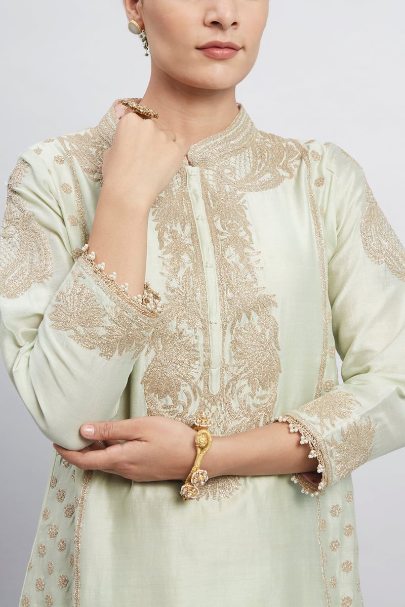 Mint Green Tilla Embroidered Kurta and Dhoti Set