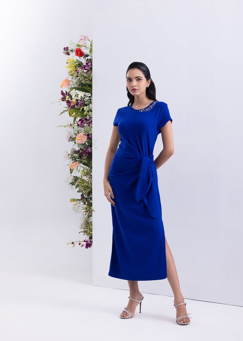 Orchid Blue Drape Knot Detail Maxi Dress