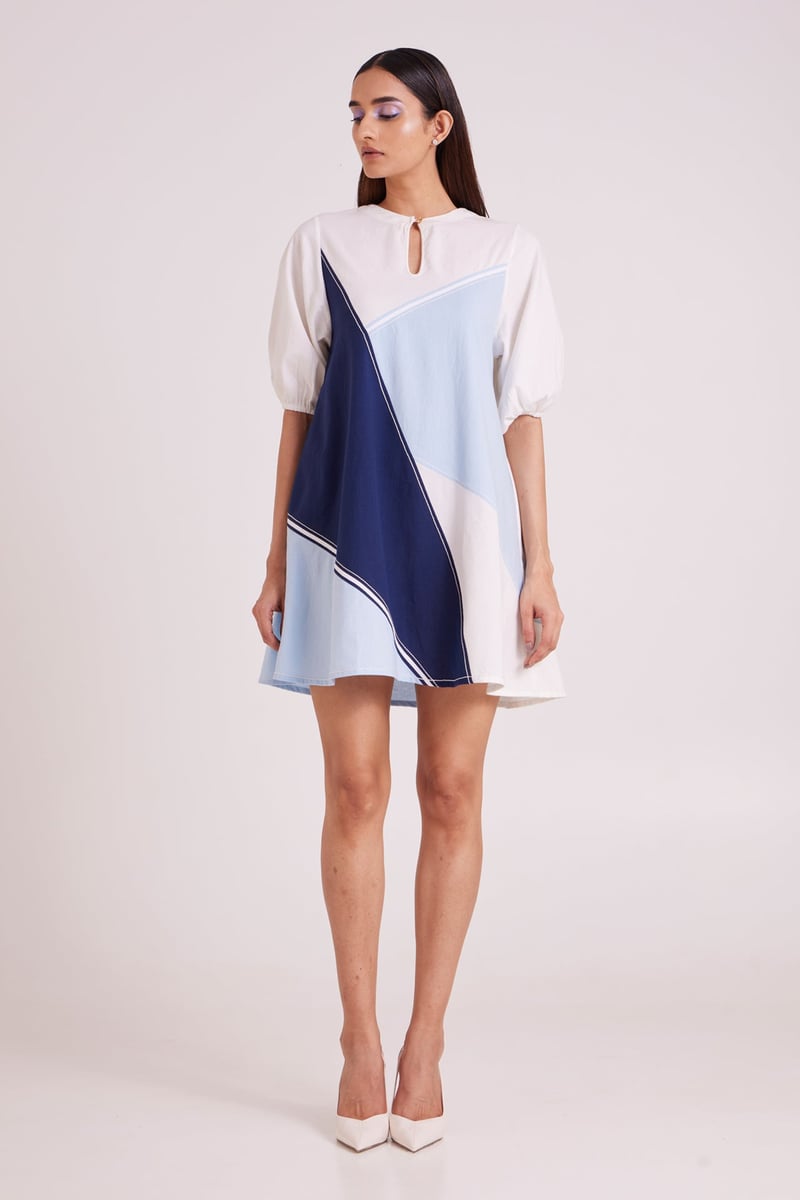 Multi Colour Colorblocked Mini Shift Dress