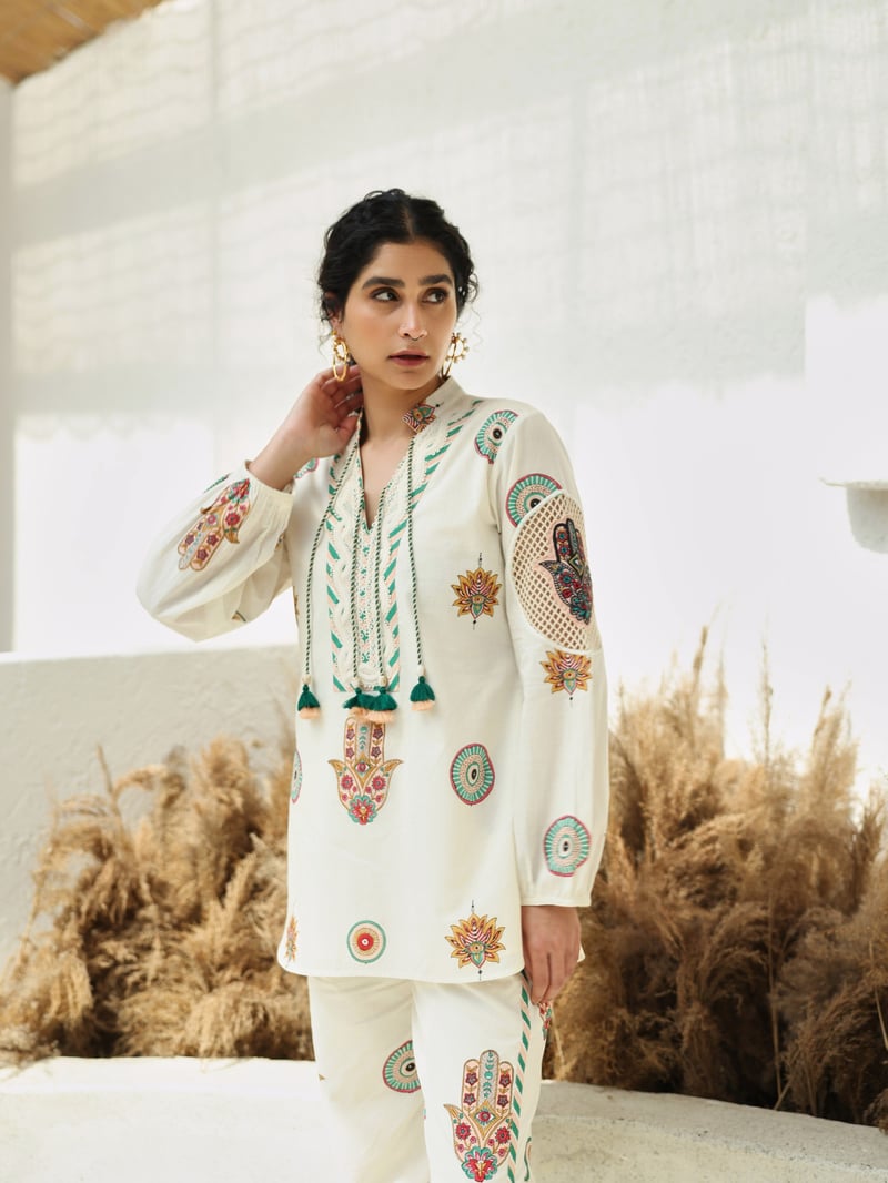 Peach & Green Hamza Print Co-ord Set