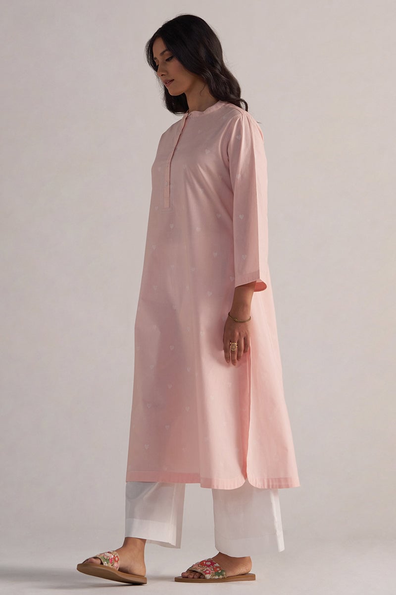 Soft Lotus Pink Cotton Kurta and White Co-ord Set
