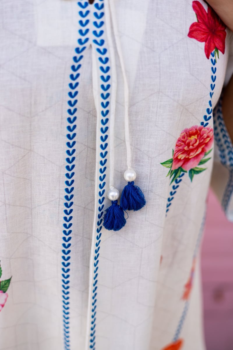Cream Floral Printed Linen-Cotton Co-ord Set