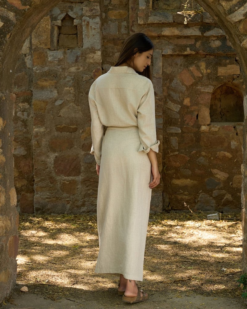 Beige Linen Shirt and Wrap Maxi Skirt Co-ord Set
