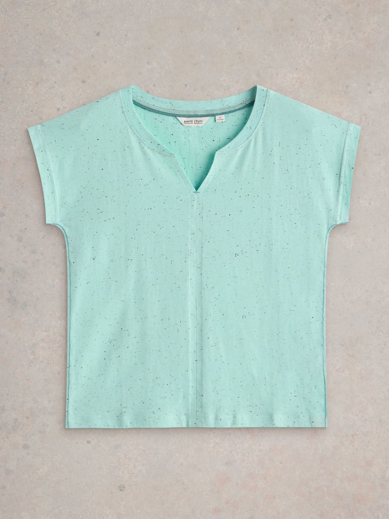 Bright Blue Notch Neck Regular Fit T-Shirt