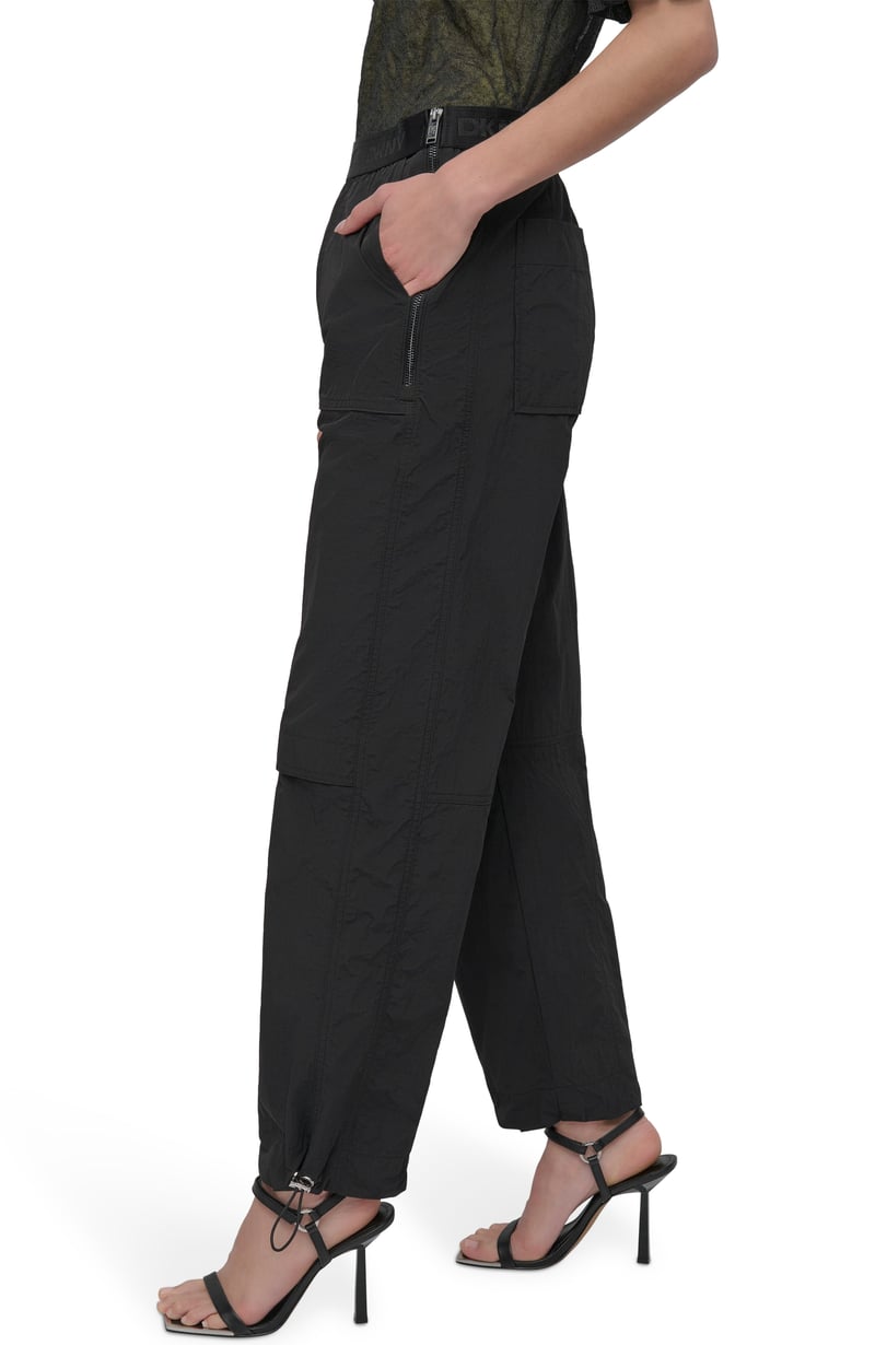 Black High-Rise Nylon Utility Straight-Leg Trousers